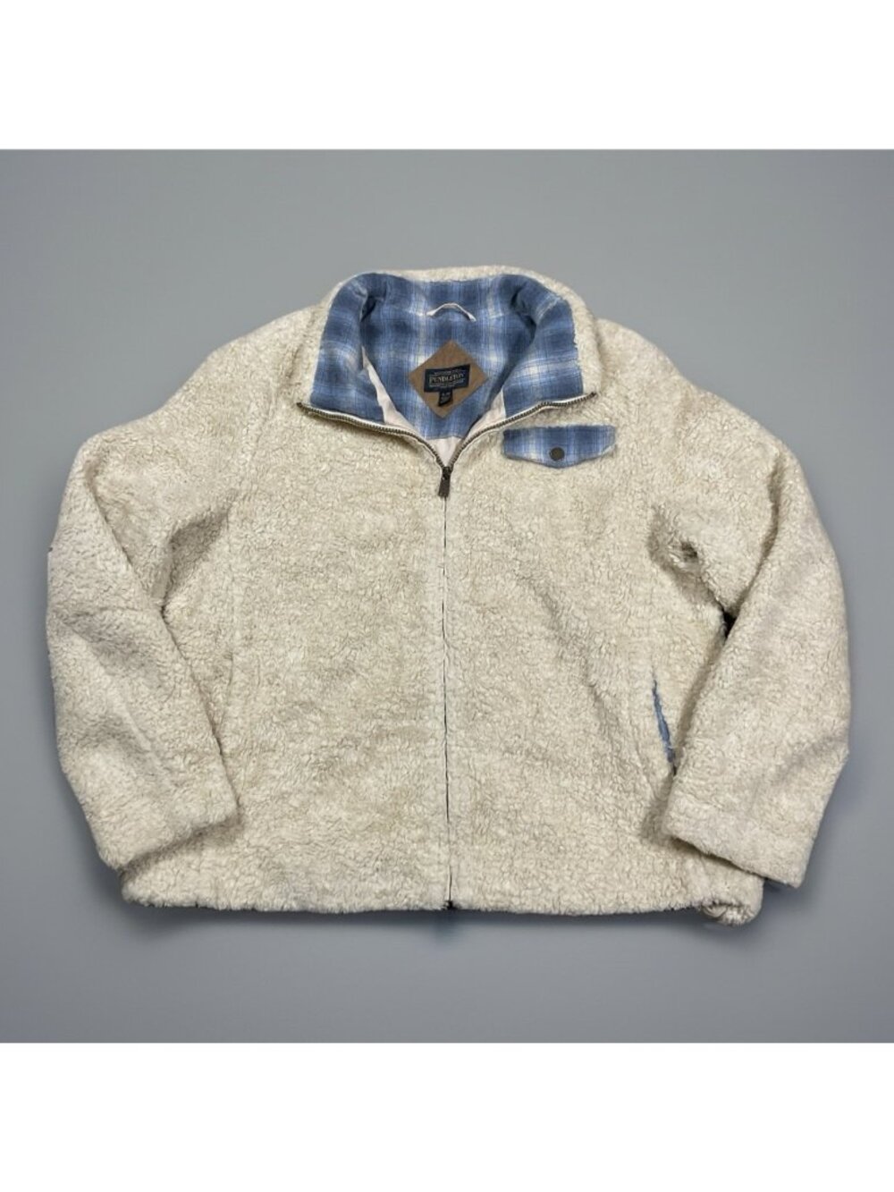 Pendleton Womens Sherpa Fleece Jacket Wool Trim Size XL Full Zip Cowgirl